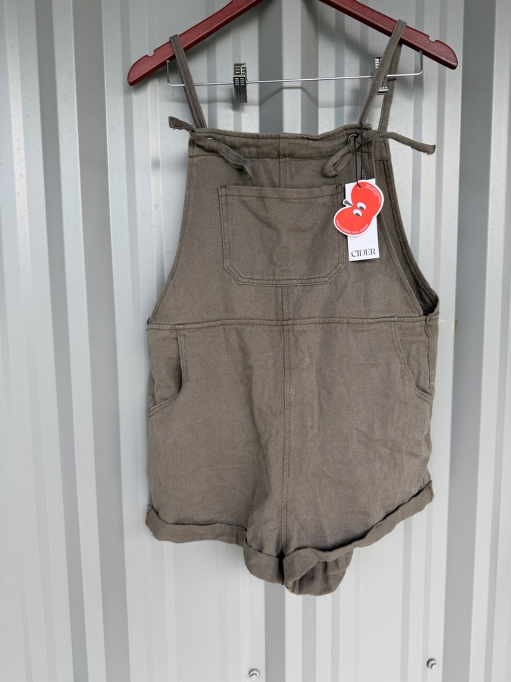 NWT Cider Denim Overall Shorts Medium Brown/gray 100% cotton Shortalls Romper